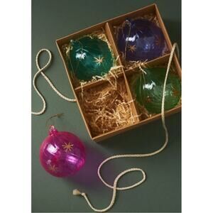 NEW Anthropologie 4" Etched Ball Ornaments Set of 4